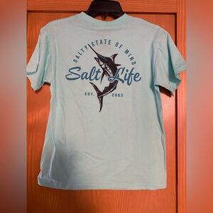 Salt Life Boys Salty State Of Mind  Marlin  Aqua Cotton T-Shirt NWT Size M